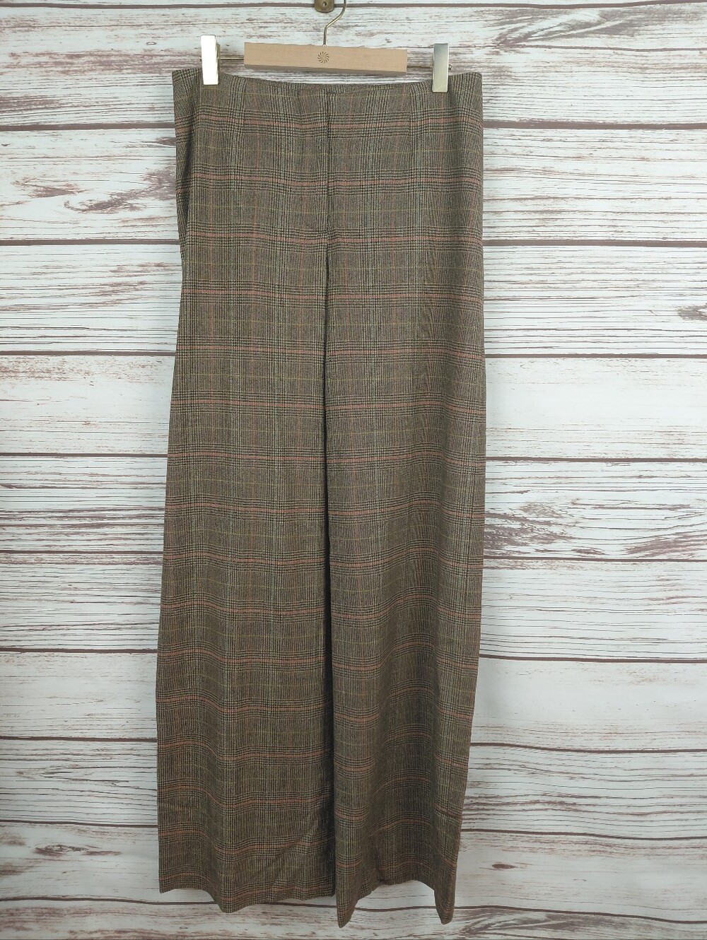Piazza Sempione IT 40 US 4 Marilyn Brown/Tan Wool Plaid Wide Straight Leg Pants